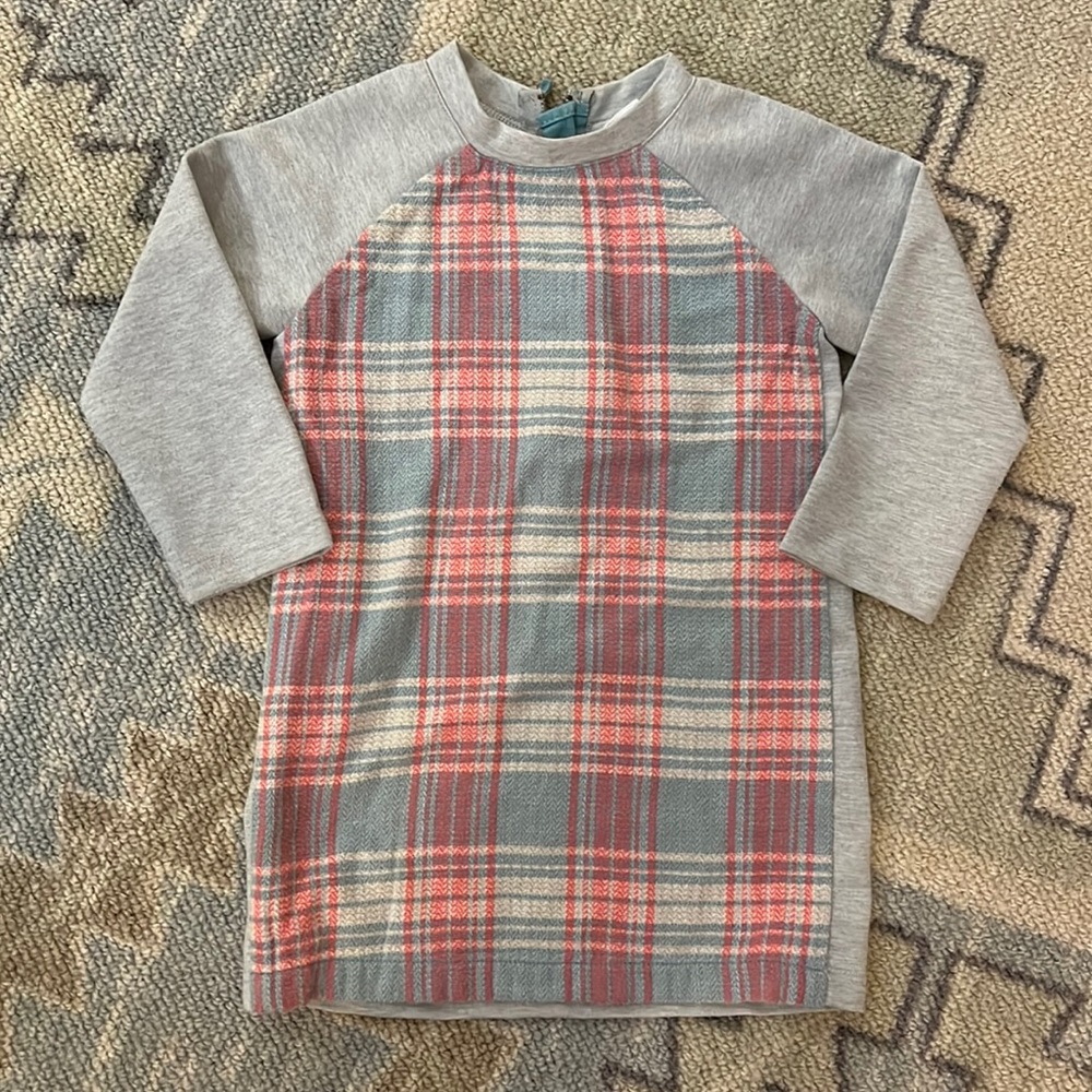 Egg long sleeved plaid dress in front, 3 years